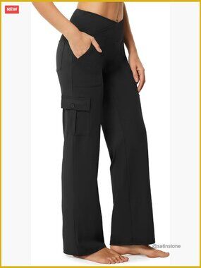 Wide Leg Yoga Pants with 6 Pockets Stretchy Cargo Work Dress Pants High Waisted